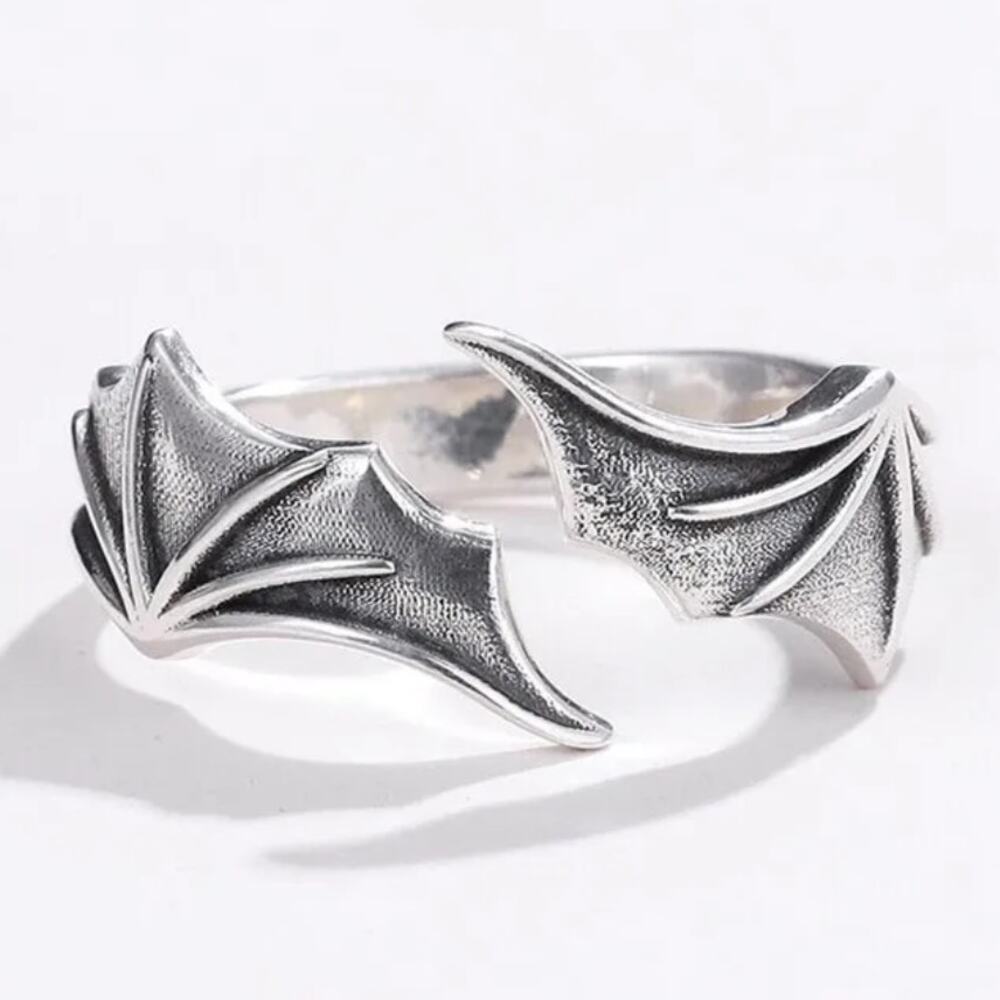 Bat Vampire Ring Silver Adjustable Halloween Scary Witch Costume Cosplay Gift